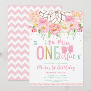 Convites Sonho Floral primeiro aniversario da Miss Onetiful