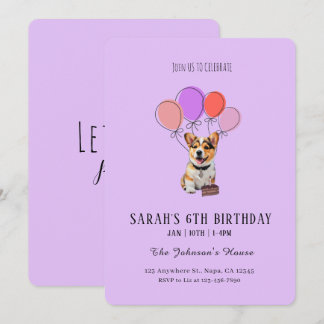 Convites Sonho Lavanda - Corgi Aniversário Personalizável