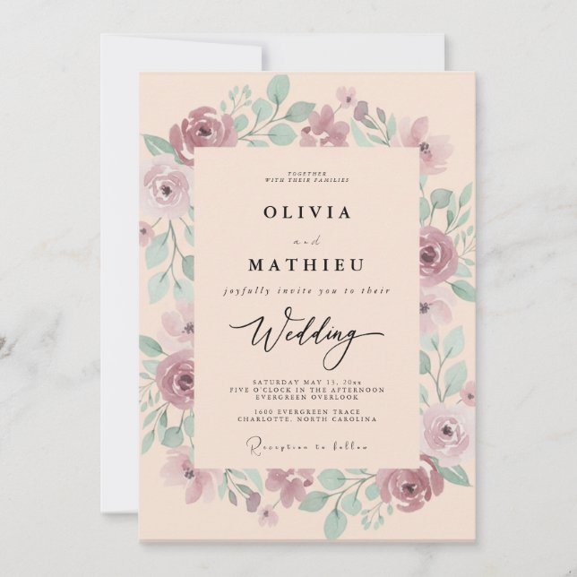 Convites Sonho Mauve Aquarela Casamento Primavera (Frente)