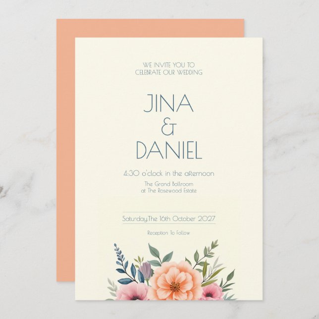 Convites Sonho Pêssego e Petal (Frente/Verso)