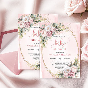 Convites Sonho Rosa Dourado Flores Verde Menina Chá de Bebê