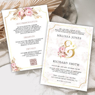 Convites Sonho Rosa Floral Dourado Tudo em Um Casamento