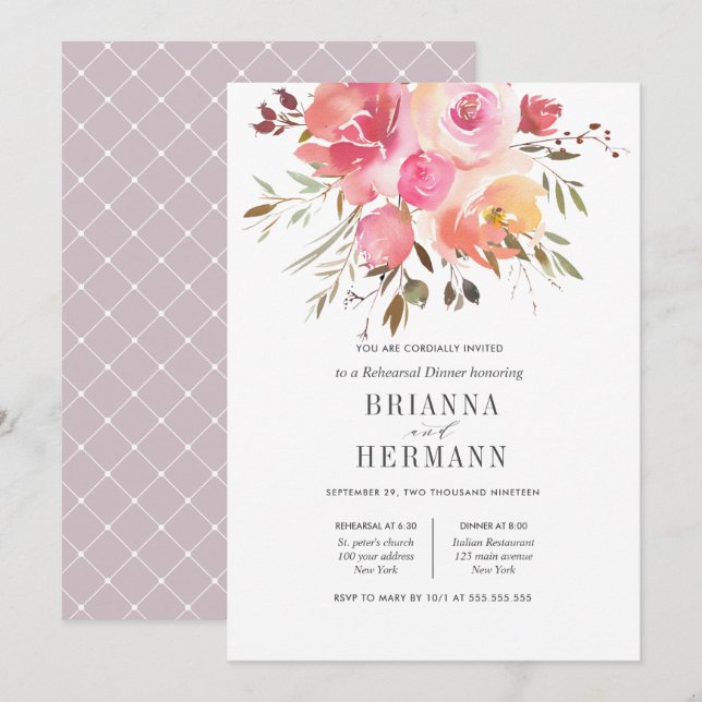 Convites Sonho Rosa | Janto de ensaio de casamentos de flor (Frente/Verso)