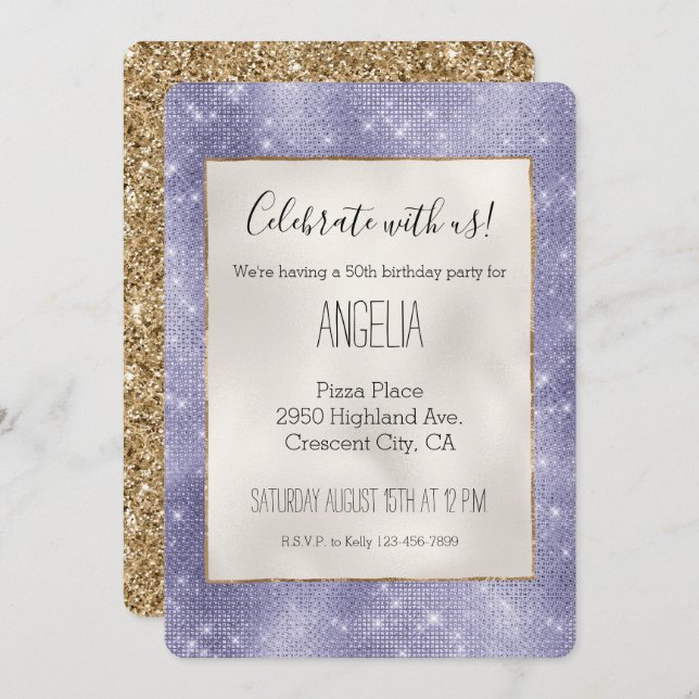 Convites Sonho Roxo Sparkle (Frente/Verso)