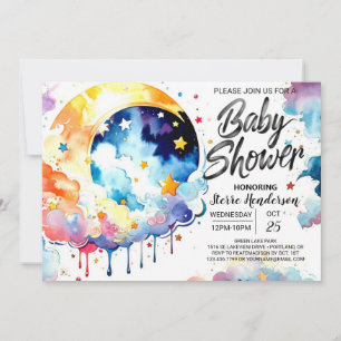 Convites Sonhos de Chá de fraldas Celestial de Aquarela