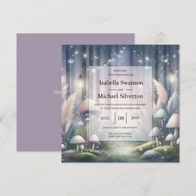 Convites Sonhos de Lanternlight Casamento de Floresta Encan (Frente/Verso)