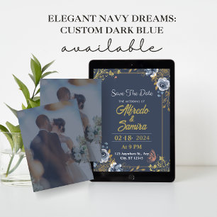 Convites Sonhos Navy Elegantes: Azul Escuro Personalizado C