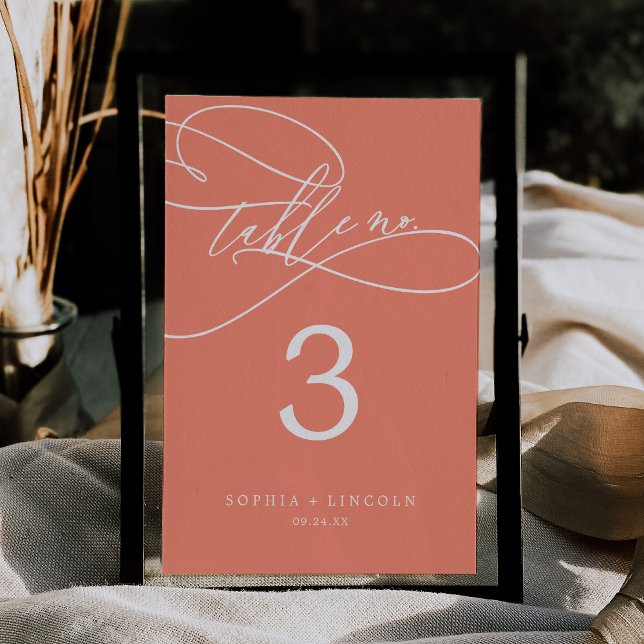 Convites SOPHIA Bright Coral 5x7" Número da Tabela Casada (SOPHIA Bright Coral 5x7" Wedding Table Number)