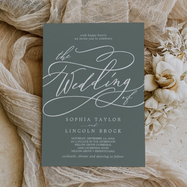 Convites SOPHIA Moderno Casamento Simples Verde Tropical Sa (SOPHIA Modern Tropical Green Simple Sage Wedding Invitation)