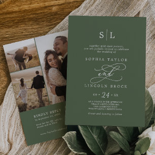 Convites SOPHIA QR 3 Photo Olive Green - Tudo Em Um Casamen