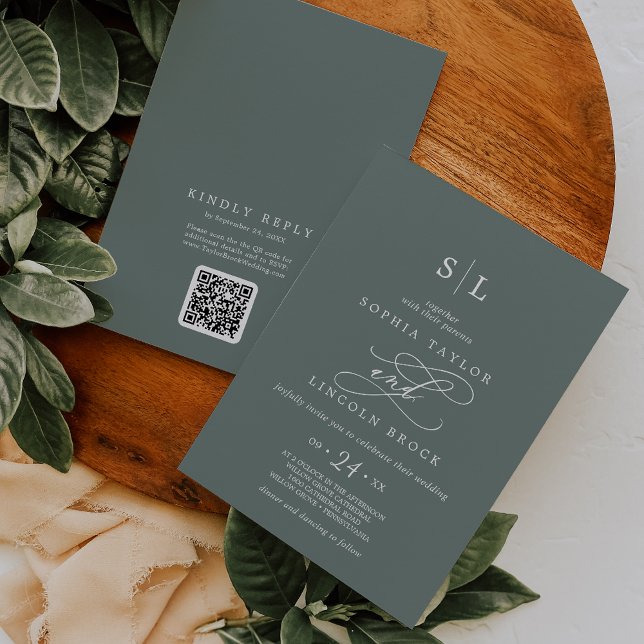 Convites SOPHIA QR Code Tropical Green - Tudo em um casamen (SOPHIA QR Code Tropical Green All In One Wedding Invitation)