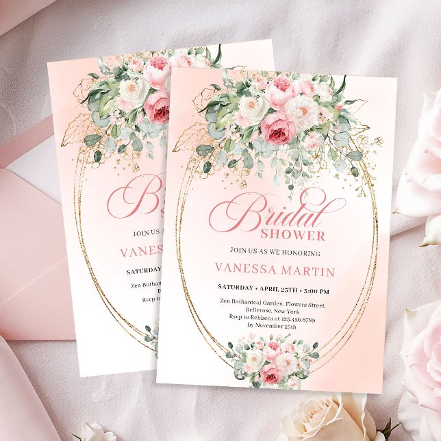 Convites Sophisticated Blush Gold Bridal Shower Invitation (Sophisticated Blush Gold Bridal Shower Invitation)