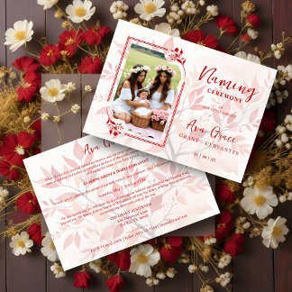 Convites Sophisticated Botanical Red Frame Photo Naming 