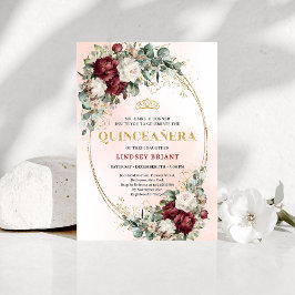 Convites Sophisticated Burgundy Floral Gold Quince Invite