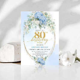 Convites Sophisticated Dusty Blue Floral 80th Birthday Chic