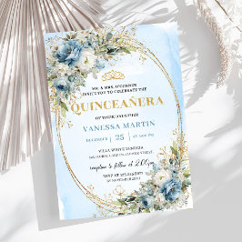 Convites Sophisticated Dusty Blue Gold Greenery 15 Birthday