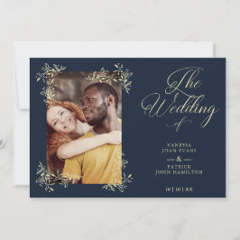 Convites Sophisticated Elegant Flourish Navy Photo Wedding