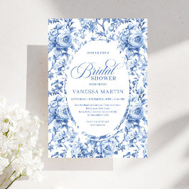 Convites Sophisticated Navy Toile Rose Bridal Shower Invite