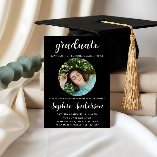 Convites Sophisticated Script Graduation Party with Photo (Criador carregado)