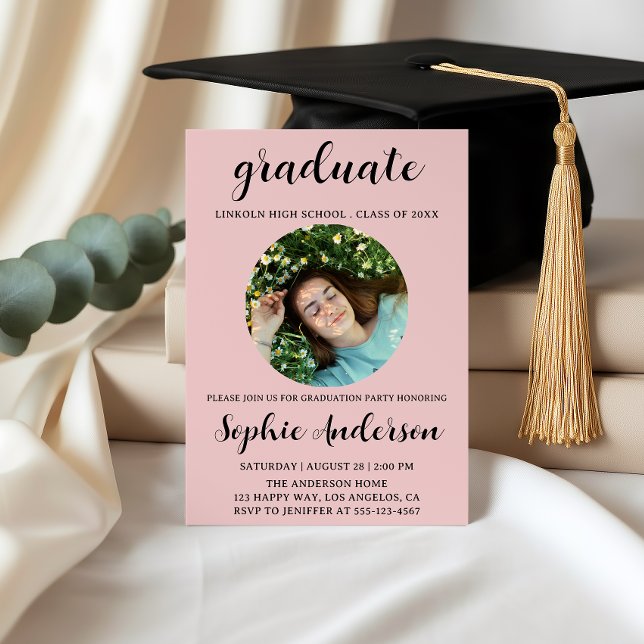 Convites Sophisticated Script Graduation Party with Photo (Criador carregado)