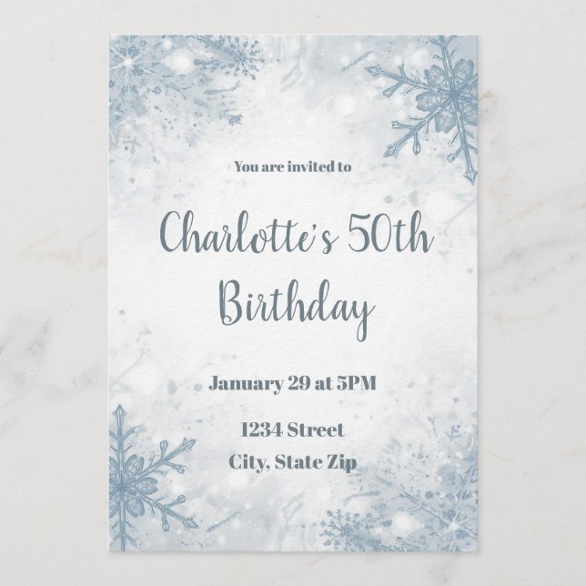 Convites Sophisticated Winter 50th Birthday Invitation (Frente)