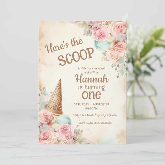 Convites Soros de gelo, flores e cone de sorvete (Em pé/Frente)