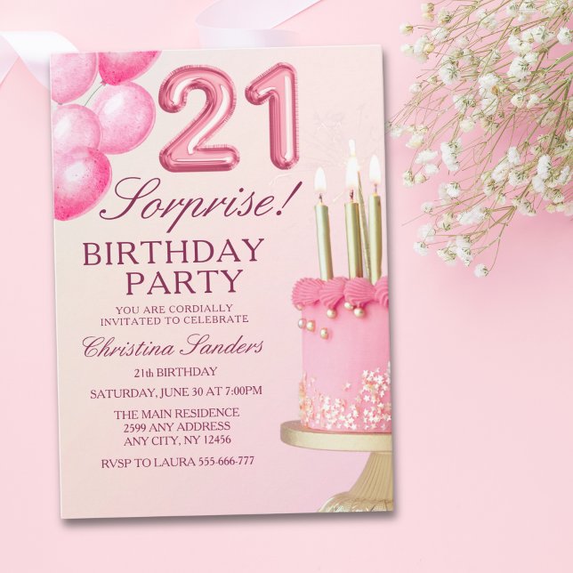 Convites Sorprise Birthday Party 21th Birthday with Numers  (Criador carregado)