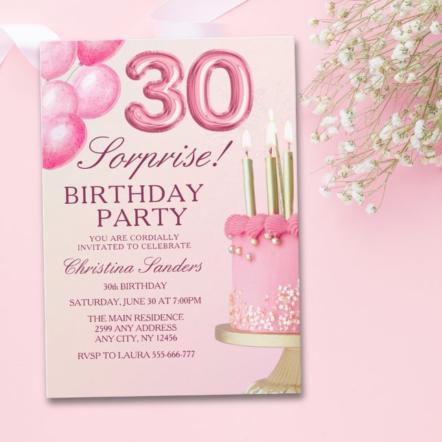 Convites Sorprise Birthday Party 30th Birthday with Numers  (Criador carregado)