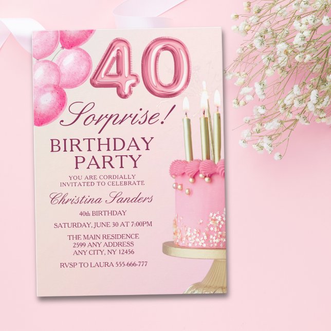 Convites Sorprise Birthday Party 40th Birthday with Numers  (Criador carregado)