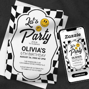 Convites Sorriso de Festa Face Retro Xadrez Aniversário