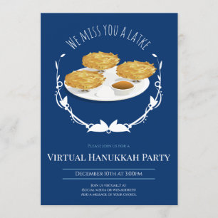 Convites Sorriso Latkes Blue White Virtual Hanukkah Party