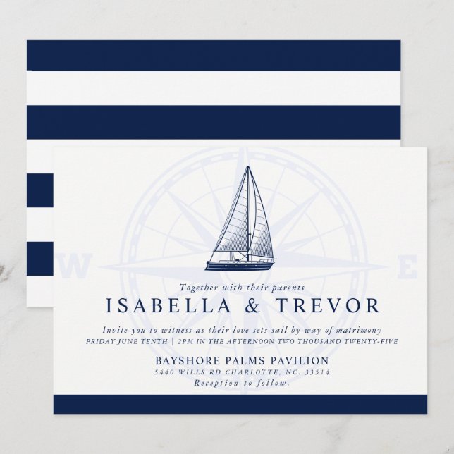 Convites Sortidos de Amor | Casamento em rota náutica (Frente/Verso)