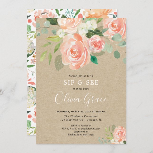 Convites Sorva e veja o bebê rústico da menina das (Frente/Verso)