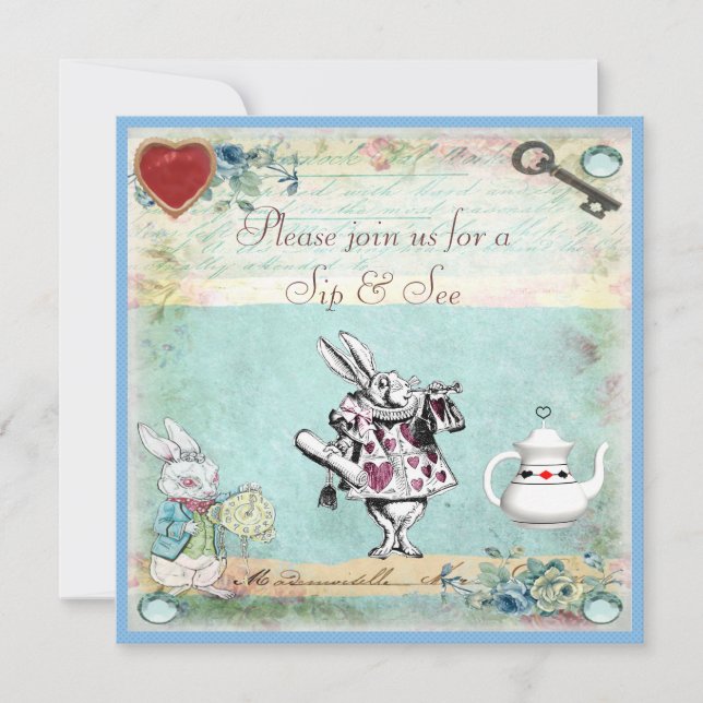 Convites Sorva & veja Alice no chá de fraldas do país das (Frente)