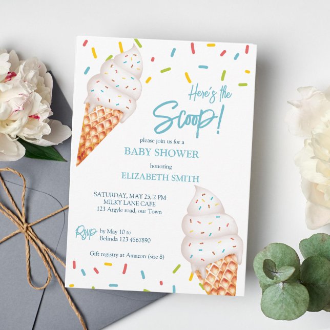 Convites Sorvete aqui está o chá de fraldas furtivo (Here's the scoop baby shower invitation ice cream baby shower invitation template instant download)