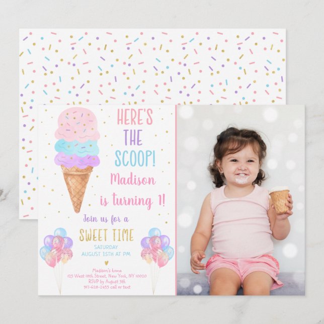 Convites Sorvete Arco-Íris Aqui está o Aniversário do Coop (Frente/Verso)