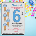 Convites Sorvete Azul Cones Festas de aniversário Kids<br><div class="desc">Arte digital original de Skylar Jenkins. Quem não quer cones de sorvete na festa de aniversário! Qualquer criança pode personalizar este convite para a sua melhor festa de festa de aniversário de sempre. Tenho seis anos!</div>