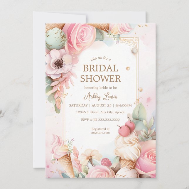 Convites Sorvete cones de gelo floral (Frente)