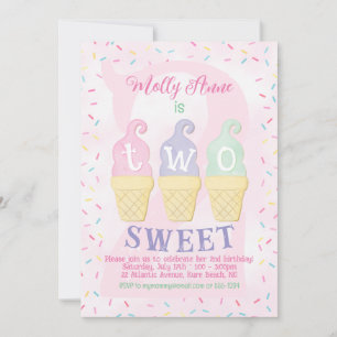 Convites Sorvete Cones Prprinkles Pastel segundo aniversári
