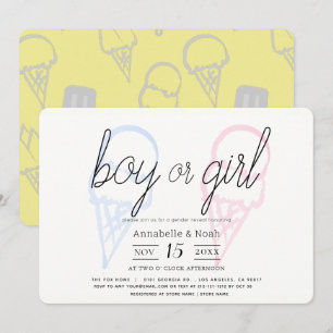 Convites Sorvete cor-de-rosa e azul - Revisão de gênero