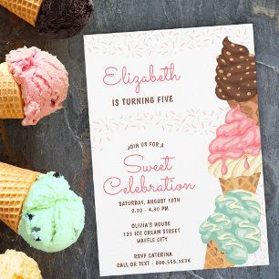 Convites Sorvete de Aniversário de Celebração Doce