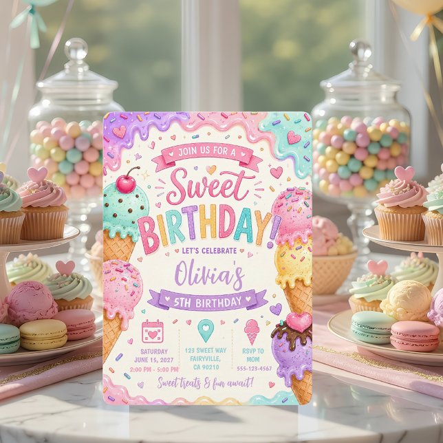 Convites Sorvete de Aniversário Doce  (Criador carregado)