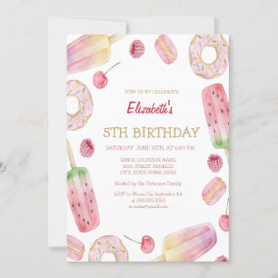 Convites Sorvete de aquarela, Donuts Doces Aniversário 