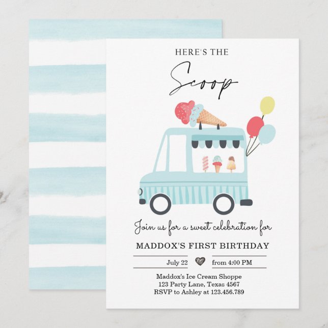 Convites Sorvete De Caminhão Convidar Bota (Frente/Verso)