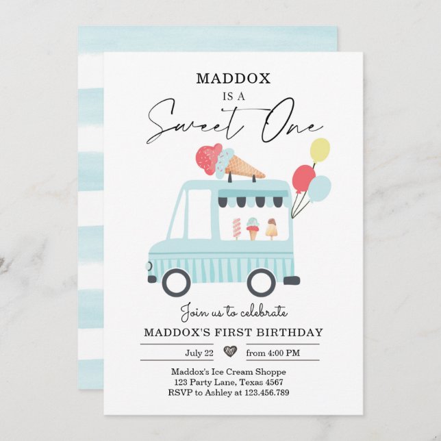 Convites Sorvete de caminhão Convidar garoto doce um (Frente/Verso)