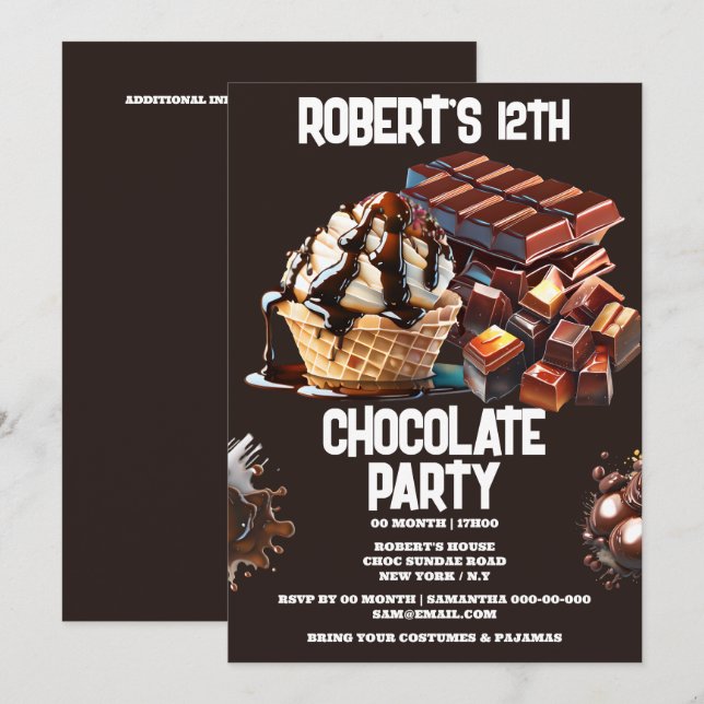 Convites Sorvete de chocolate waffle sundae sobremesa (Frente/Verso)