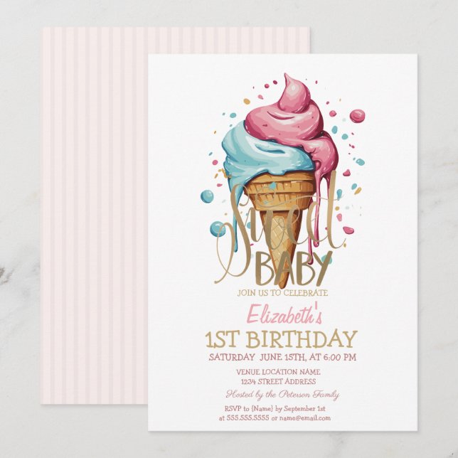 Convites Sorvete de gotejamento legal - Dia de nascimento (Frente/Verso)
