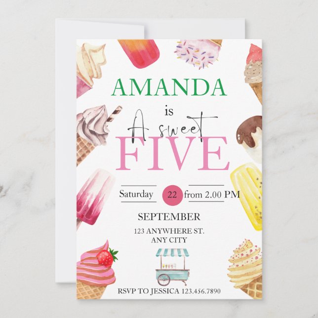 Convites Sorvete de picolé de aniversário (Frente)