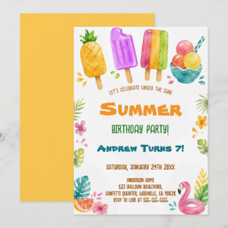 Convites Sorvete de verão em aquarela Festa de aniversário