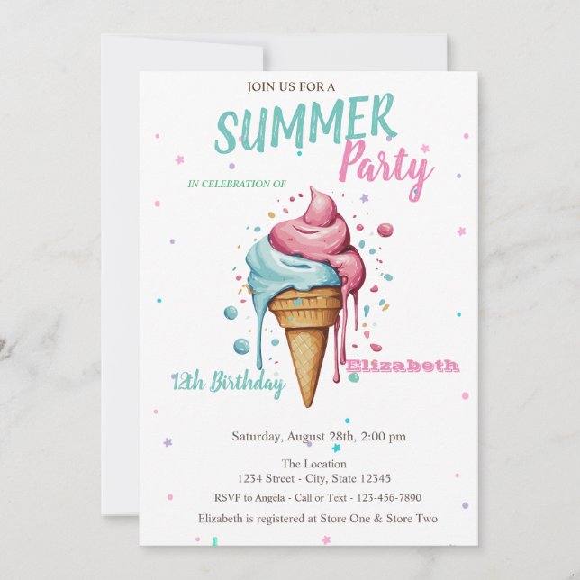 Convites Sorvete Derretendo Aniversário de Verão  (Frente)